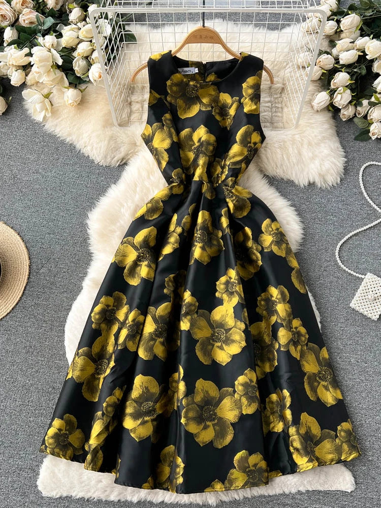 Elegant Black Dress With Golden Floral Design on Luulla