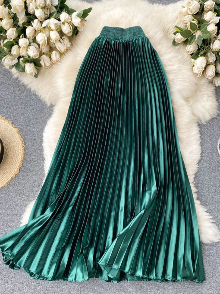 Green pleated skirt cheap