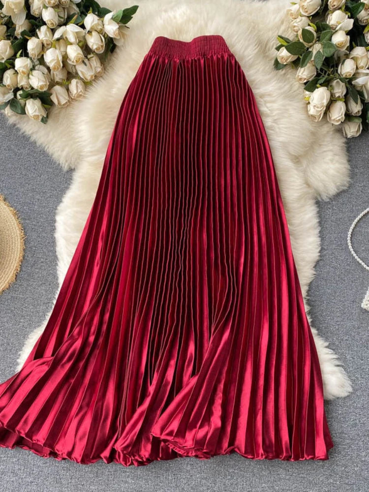 Emerald green persive pleated long skirt