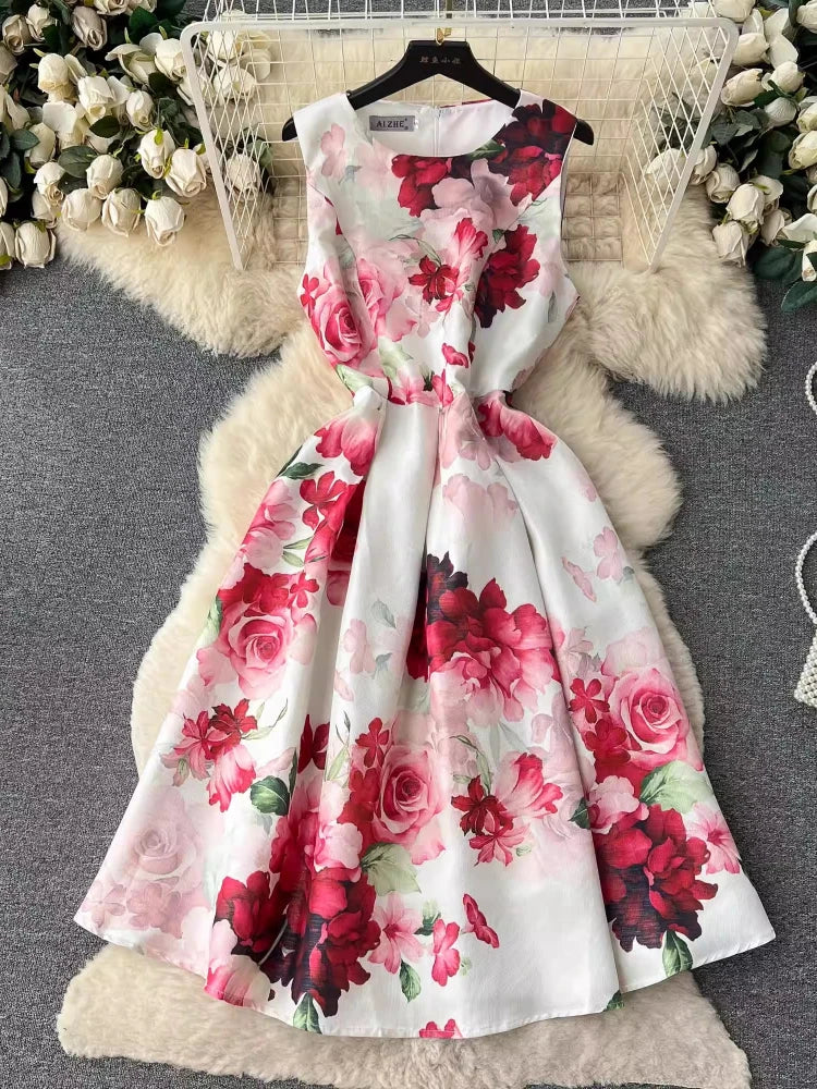 Floral Print Sleeveless A-Line Summer Dress