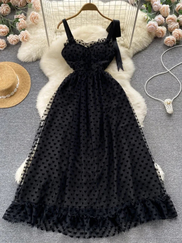 Black Sweetheart Polka Dot Midi Dress on Luulla