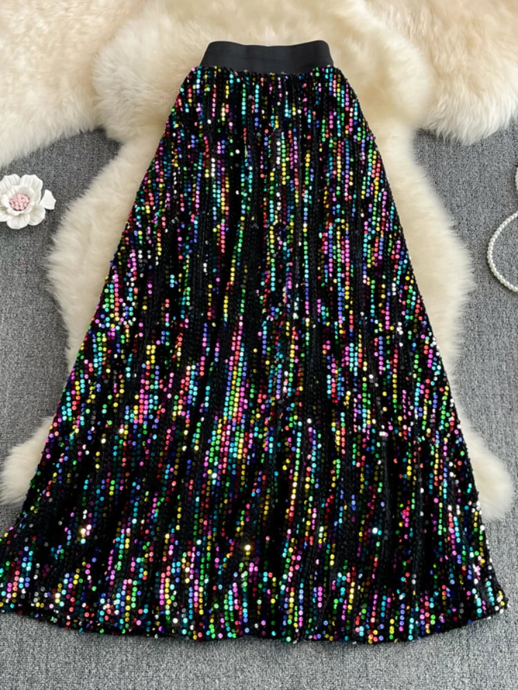 Multi coloured sequin maxi skirt top