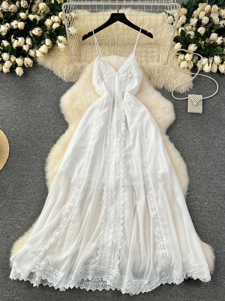 Elegant White Lace Spaghetti Strap Maxi Dress on Luulla