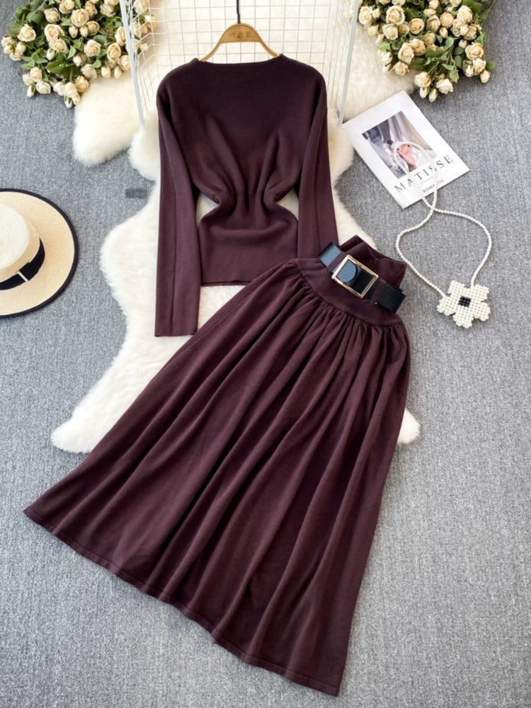 Elegant Burgundy Top And Skirt Set