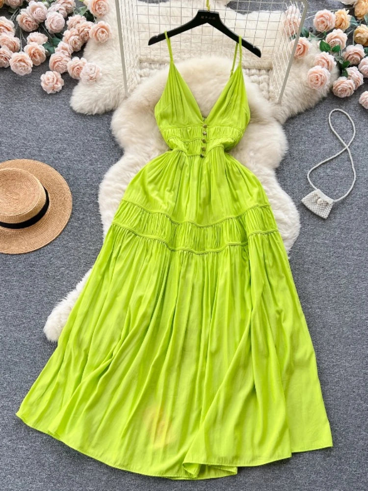 Lime Green Spaghetti Strap Maxi Sundress