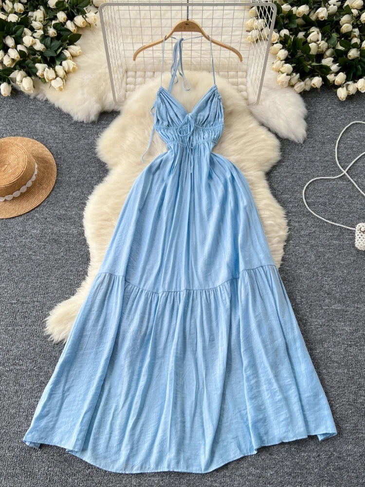fitted lace wedding dress Palmas Halter Maxi Dress Baby Blue main image 1