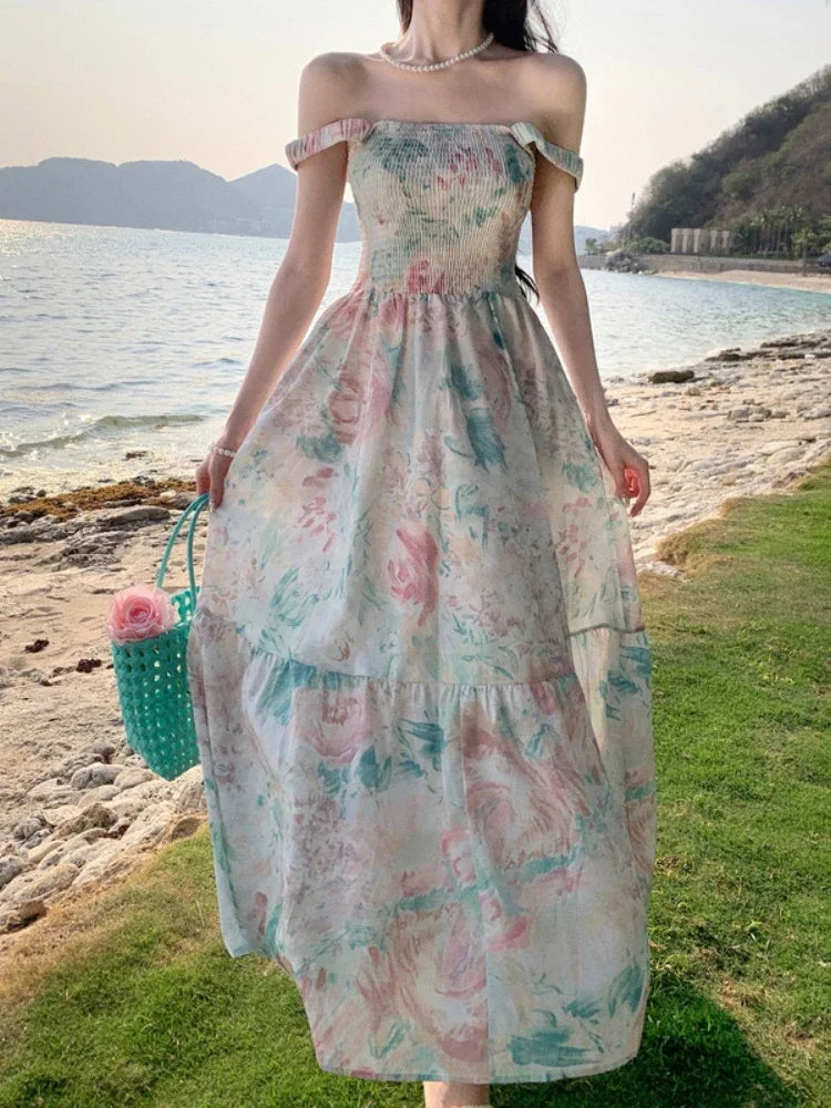 Off shoulder maxi floral dress online