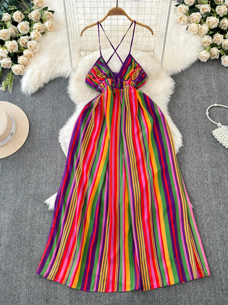 open lace back dress Summer Sun Textured Stripe Red & White Dress – Bliss Boutique main image 1