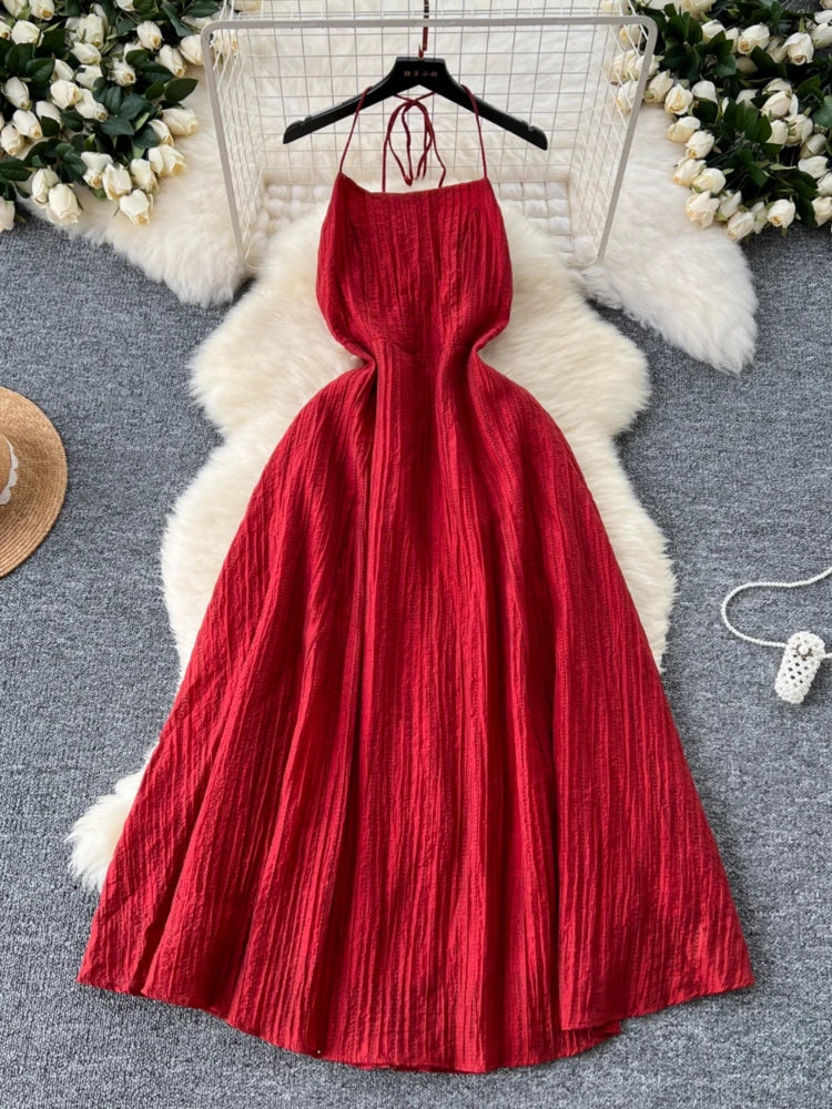 Elegant Red Halter Neck Maxi Dress