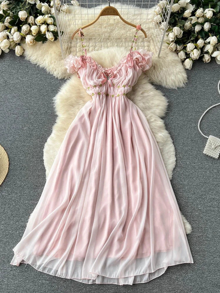 Elegant Pink Off-Shoulder Chiffon Maxi Dress