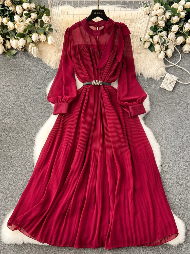 blue dress for baby girl Bardot Pleated Maxi Dress - Burgundy