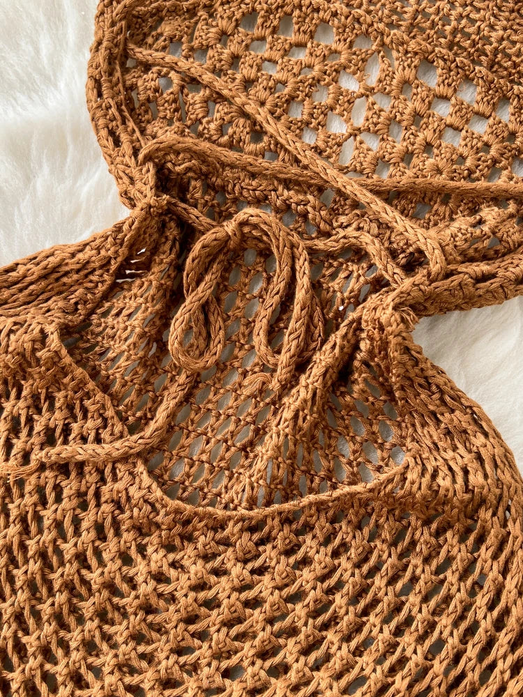 brown crochet beach dress Buy The Zelie Crochet Mini Dress in Cacao online at Bydee USA main image 0