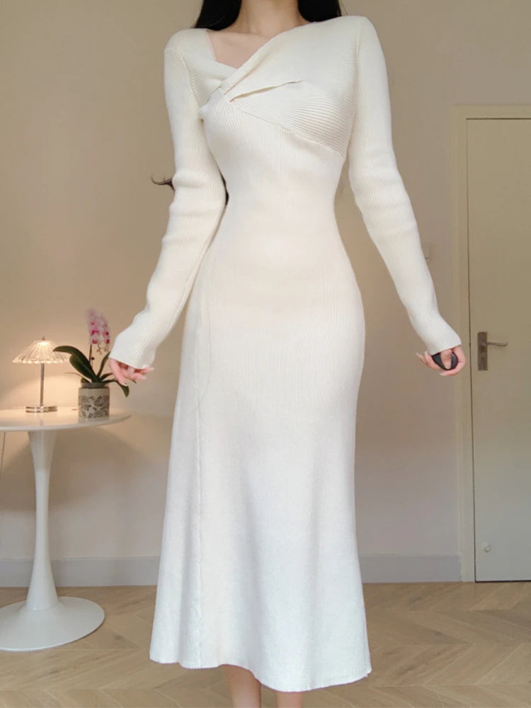fitted lace wedding dress Darcey Ribbed Knit Midi Dress | Color: Cream | Size: Small