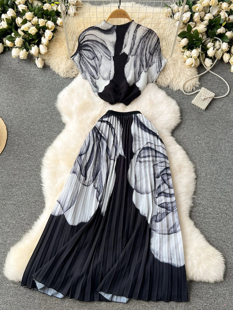 Floral Square Neck Top and Skirt Set main image 1