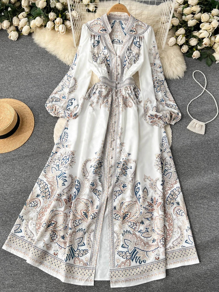 Elegant Floral Embroidered Bohemian Long Sleeve Dress on Luulla