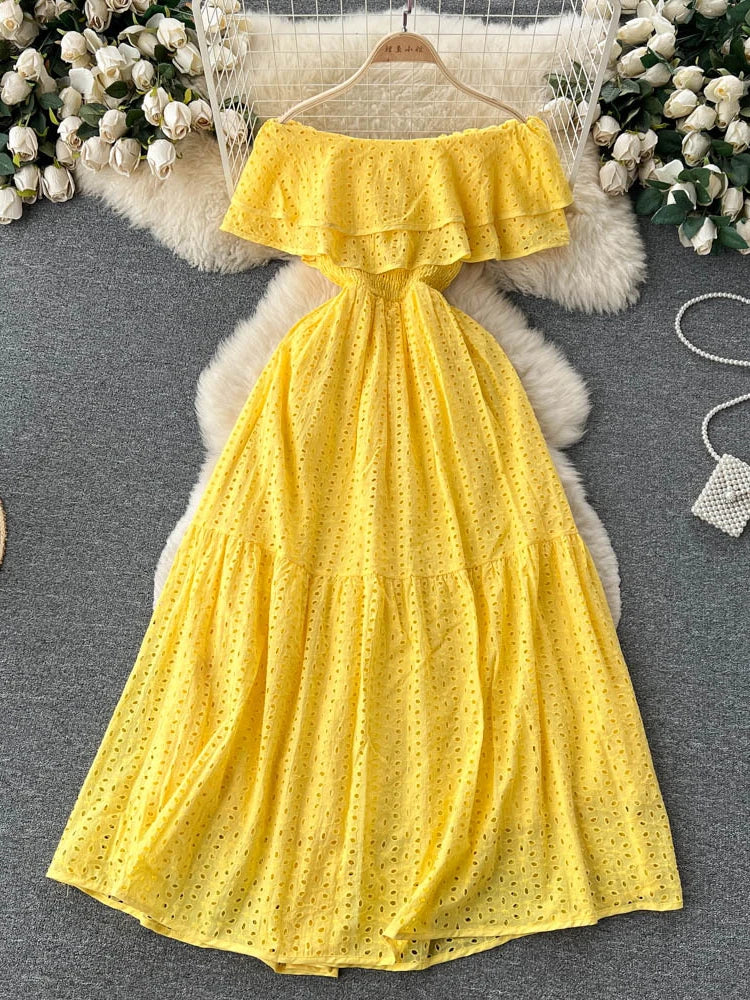 chinese dress ladies Yellow Off Shoulder Maxi Dress