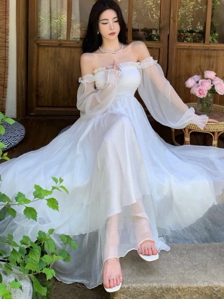 White chiffon maxi dress on sale