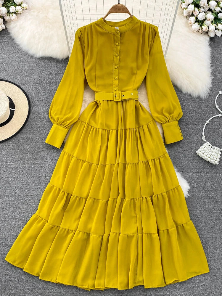 knee length dresses for ladies Lea Mustard Yellow Midi Dress main image 0