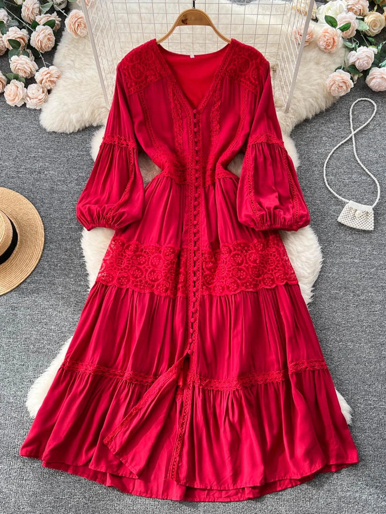 Red lace boho dress outlet