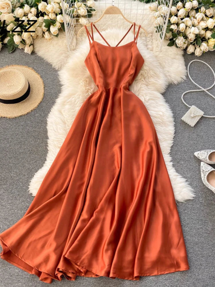 Rust satin maxi dress outlet