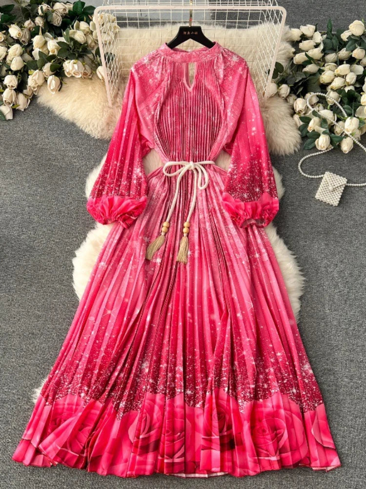 Gathered Bouffant Sleeve Maxi Dress in Green