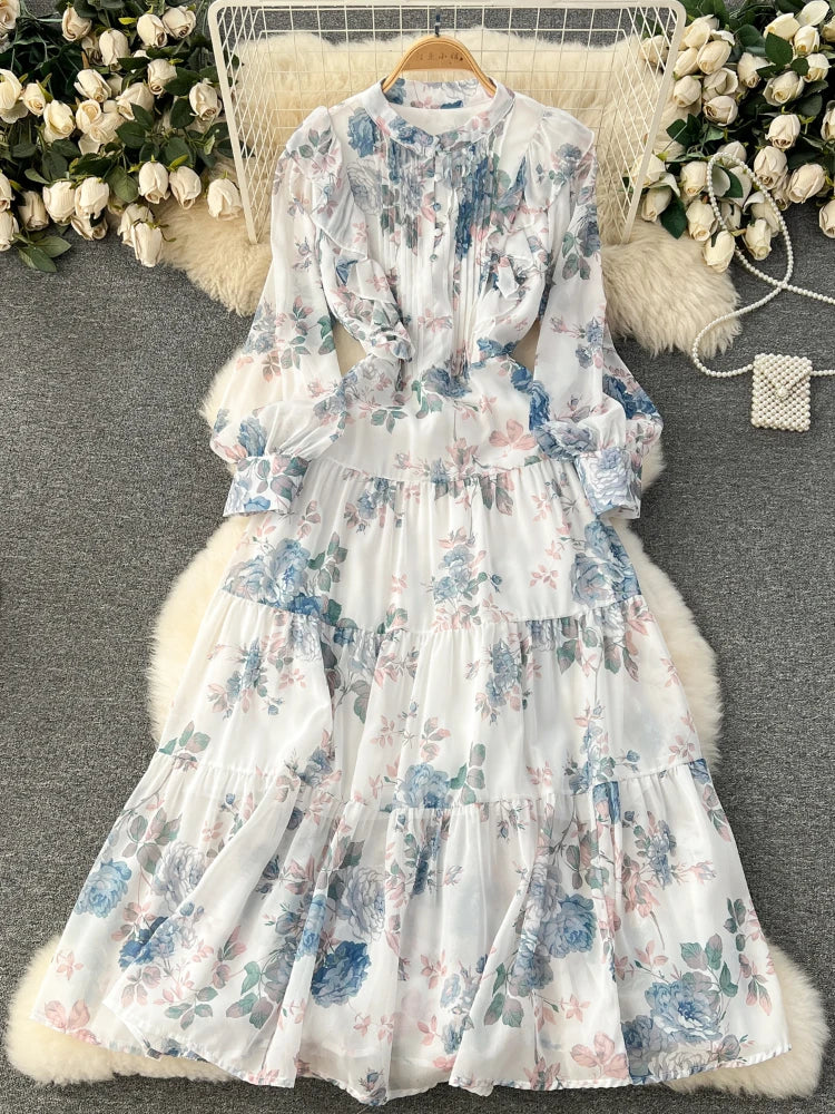 Floral Print Long Sleeve Boho Maxi Dress, Casual Midi Dresses 2025 Spring Summer Dresses 2025