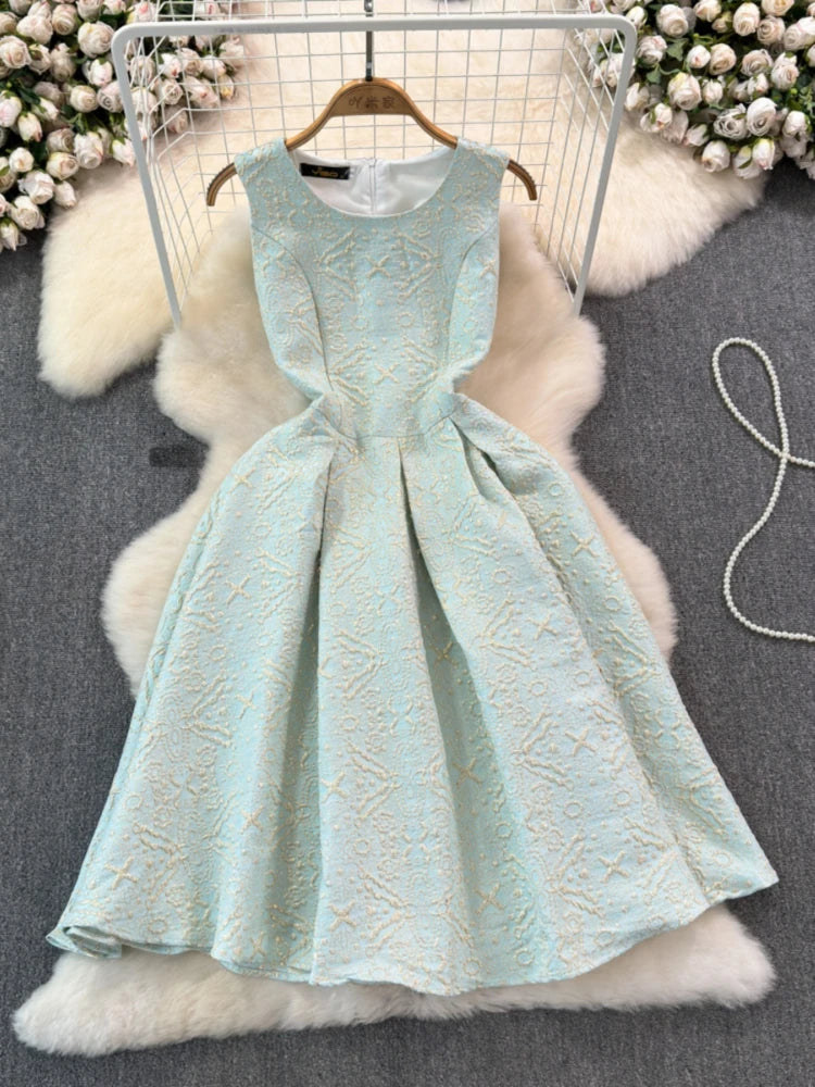 Elegant Pastel Brocade Dress For Special Occasions