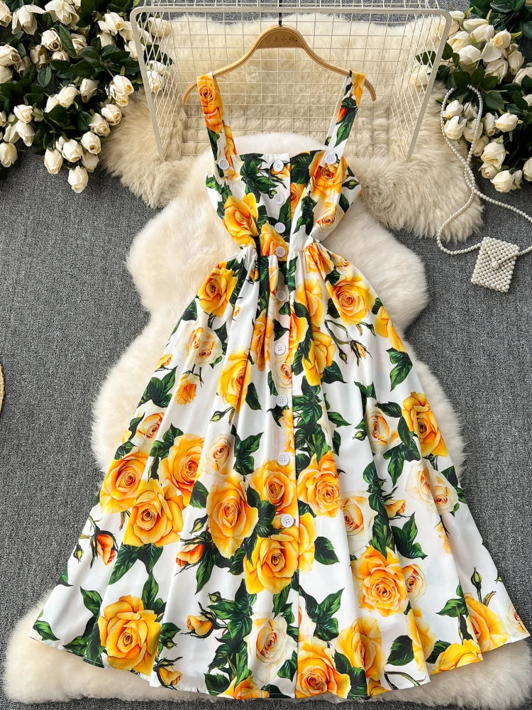 Summer Floral Dress with Yellow Rose Prints Summer Floral Dress With Yellow Rose Prints, Casual Midi Dresses 2025  Spring Summer Dresses 2025 on Luulla