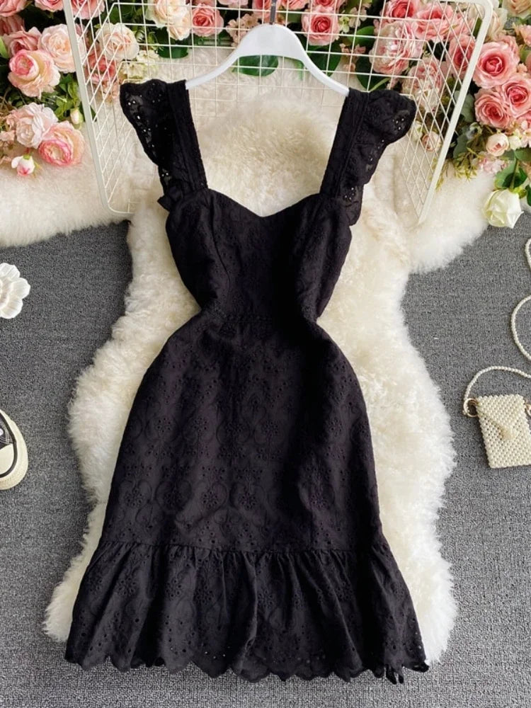 knee length dresses for ladies Vintage Era Lace Ruffle Hem Mini Dress main image 1