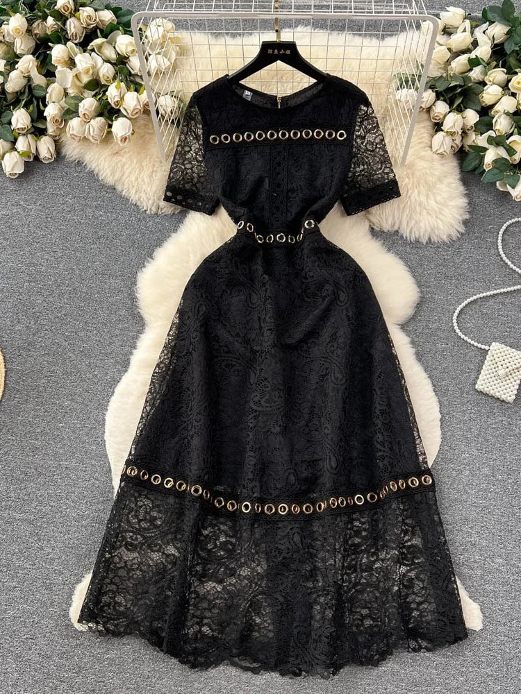Goddess-Style White Lace Maxi Dress