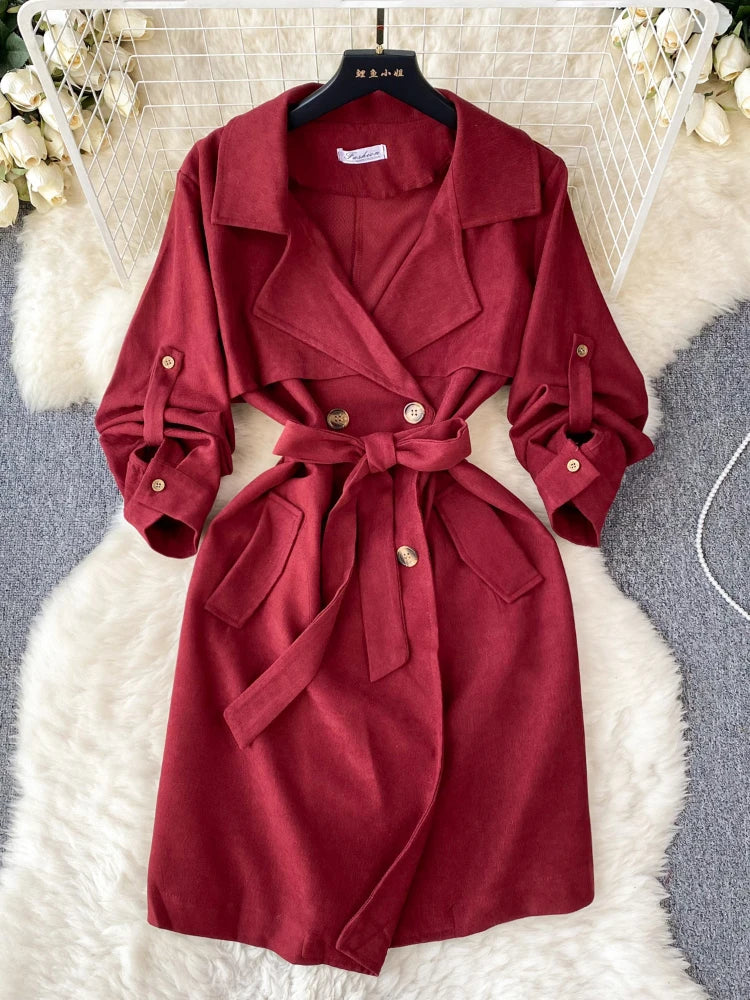 burgundy dress coat womens Handmade Burgundy Wool Coat  Vintage Double-Breasted Winter Overcoat