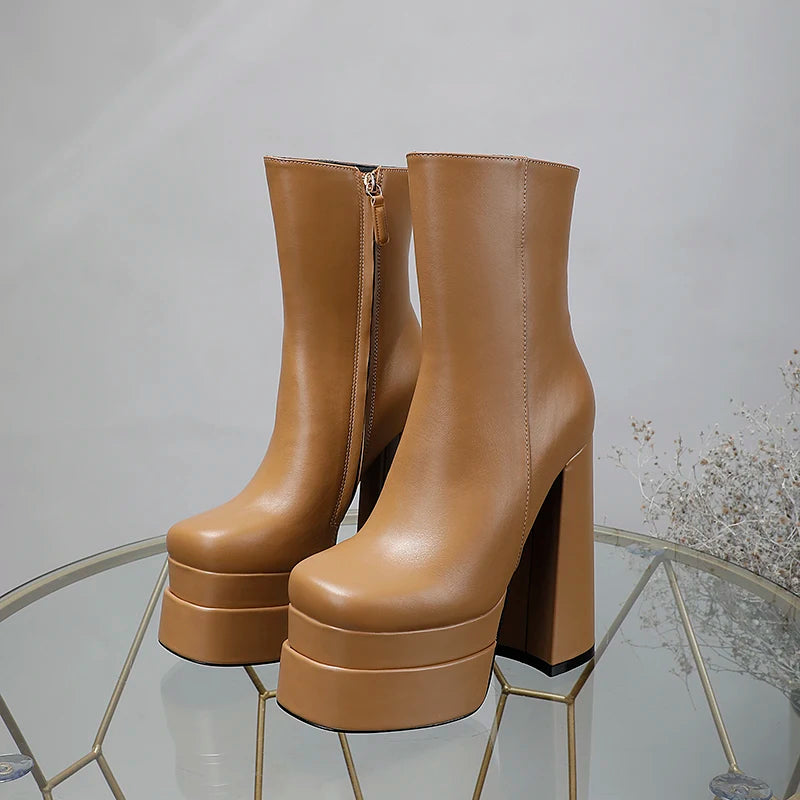 Womens Tan Platform High Heel Ankle Boots on Luulla