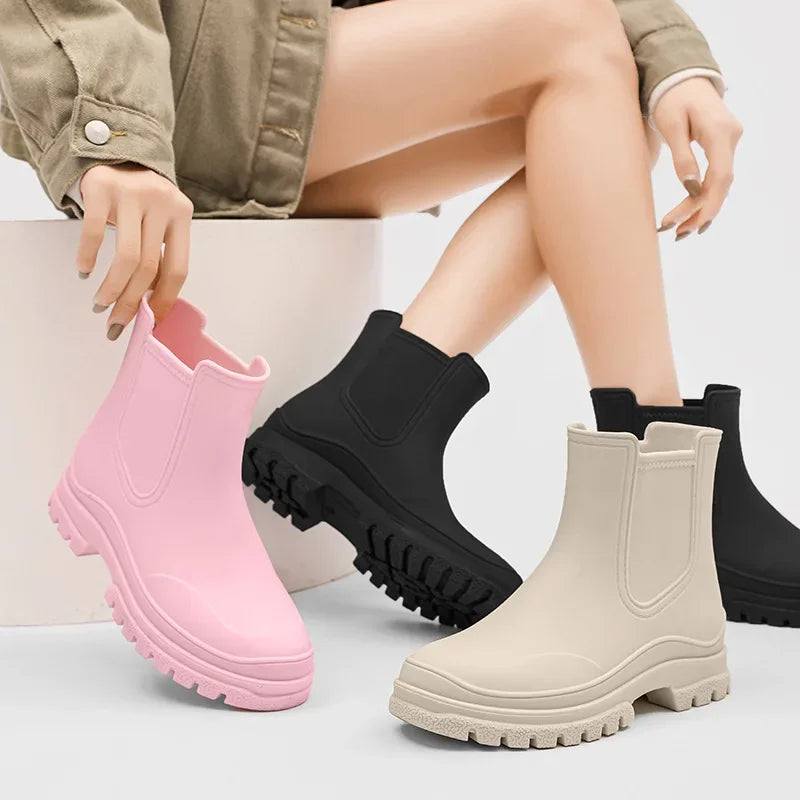 Womens Stylish Waterproof Ankle Rain Boots
