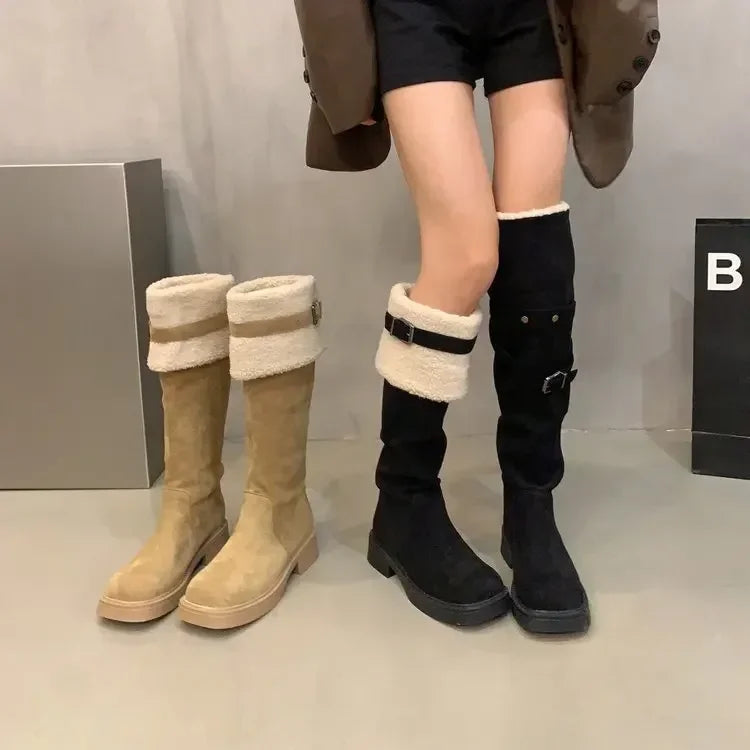 Cozy Fold over Knee high Buckle Winter Boots on Luulla