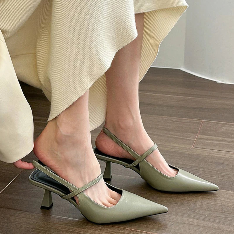 Chic Green Slingback Heels For Women