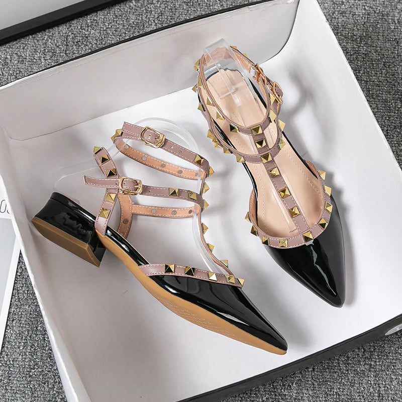 Nude studded block heels new arrivals