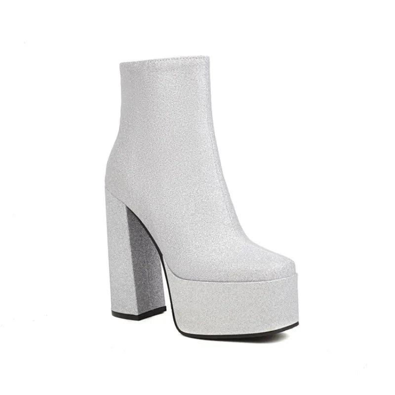 Silver glitter platform boots outlet