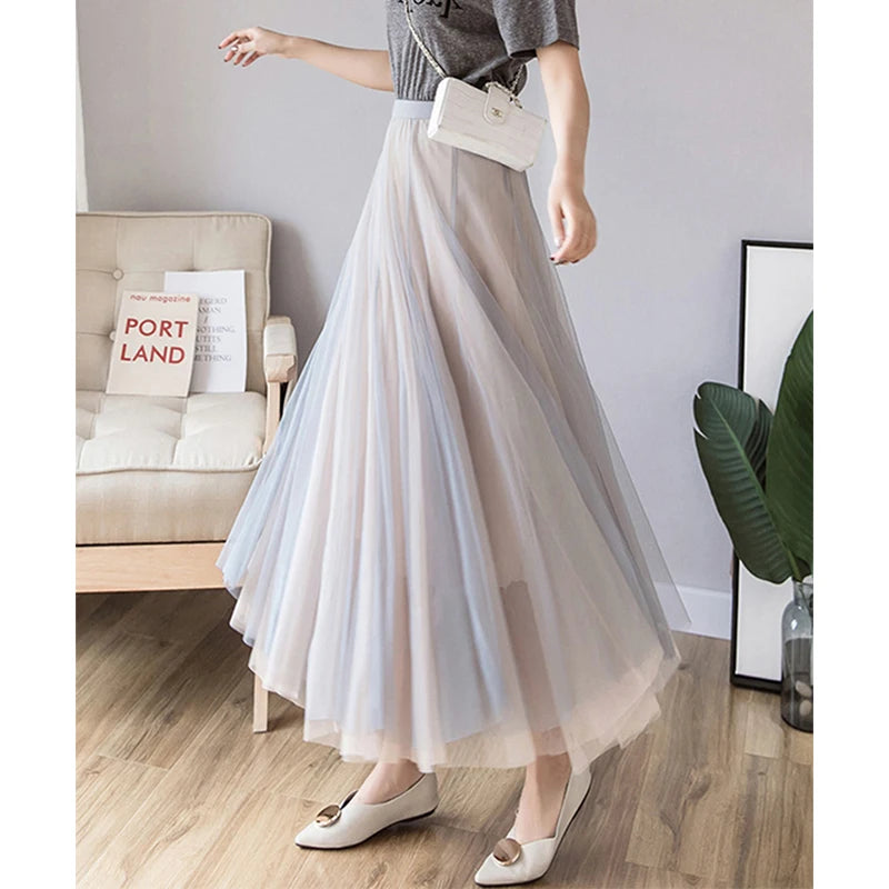 Elegant High waist Tulle Maxi Skirt For Women