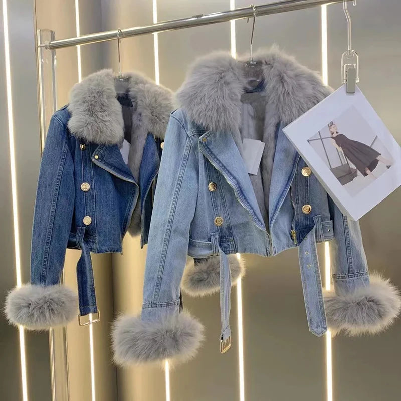 Fur trim denim jacket hotsell