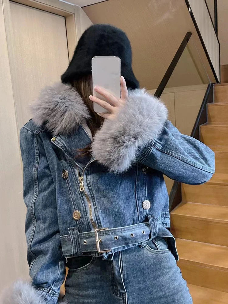 Hoodie Denim Faux Fur Jacket