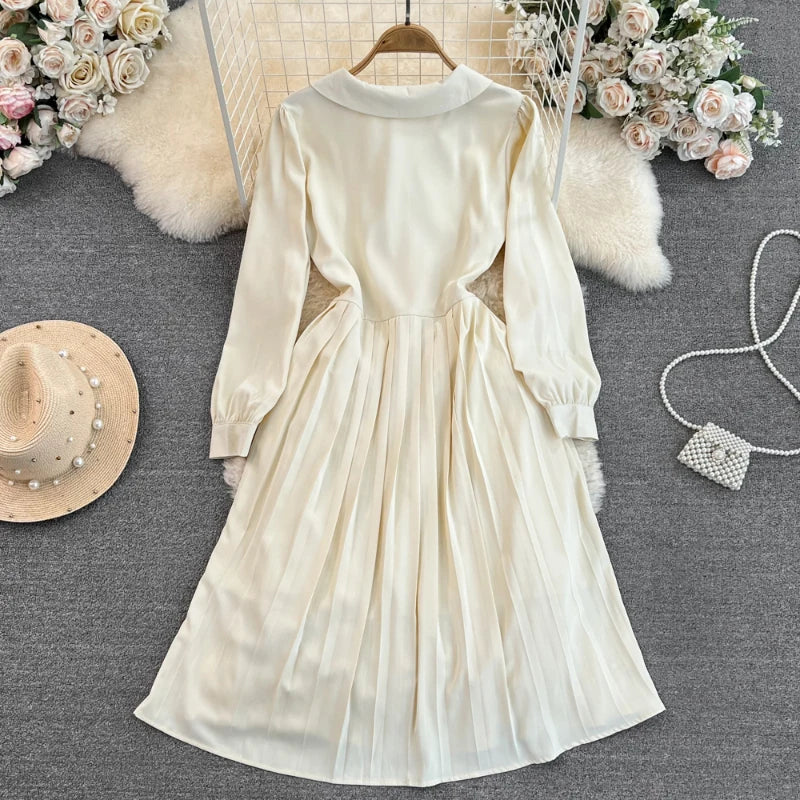 Elegant Long Sleeve Pleated Midi Dress on Luulla