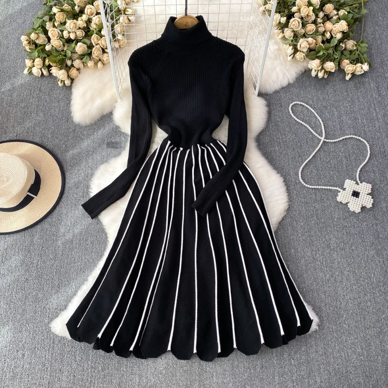 black and white striped backless dress The Striped High Neck Backless Maxi Dress in Black & Ivory main image 0