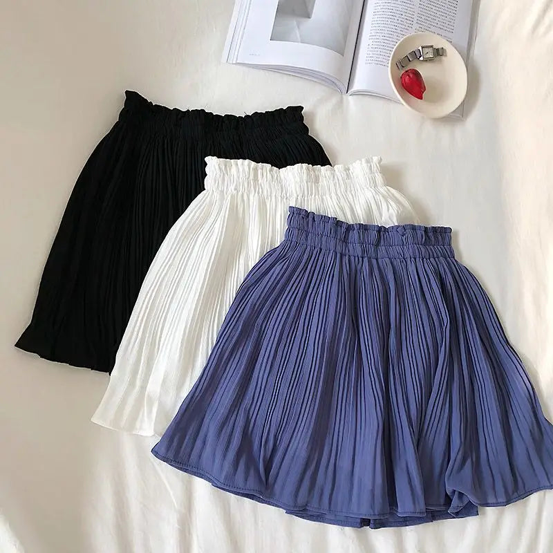 Womens High Waisted Pleated Chiffon Mini Skirt on Luulla