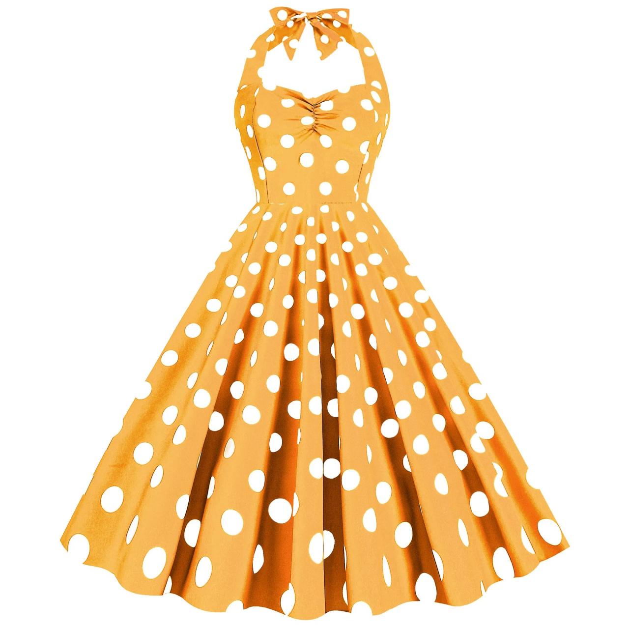 Vintage Polka Dot Halter Neck Swing Dress