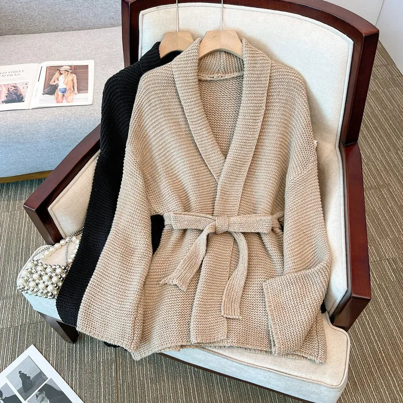 Womens Cozy Knit Belted Cardigan Sweater Jacket on Luulla