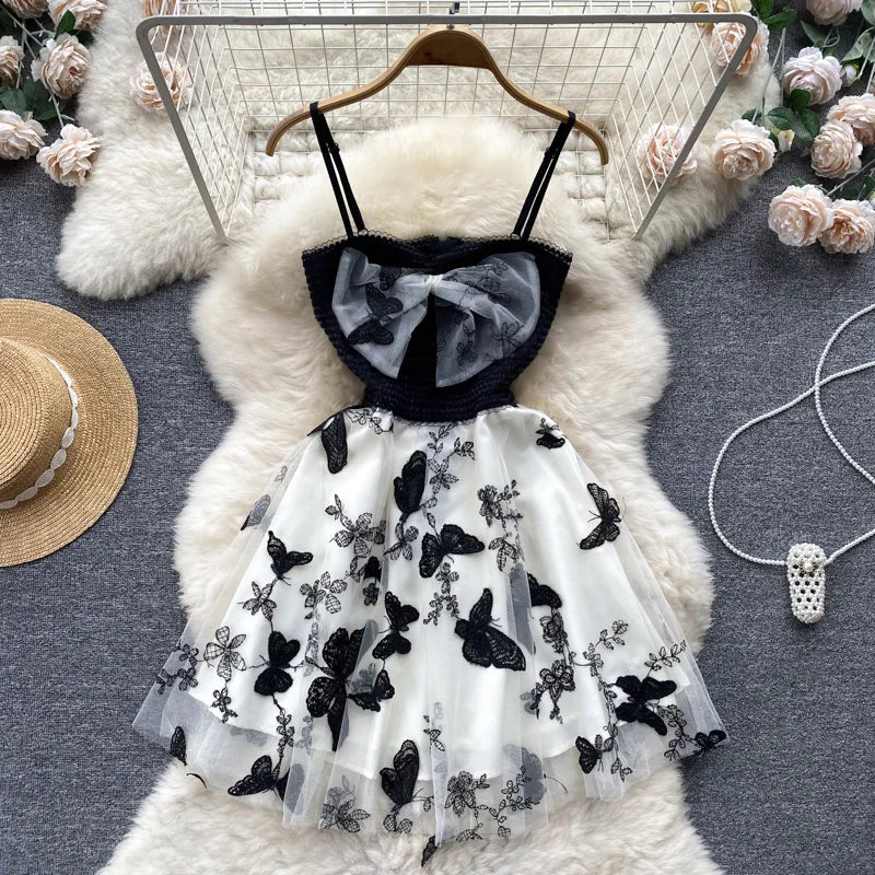 Black And White Butterfly Print Summer Dress