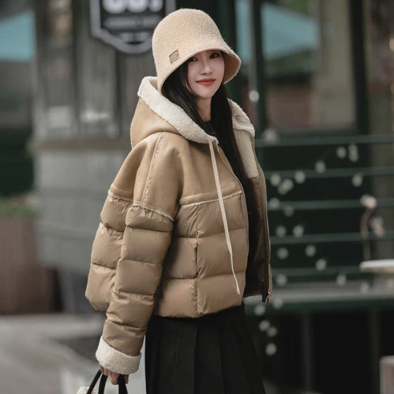 Cozy Fur lined Beige Winter Hooded Jacket on Luulla