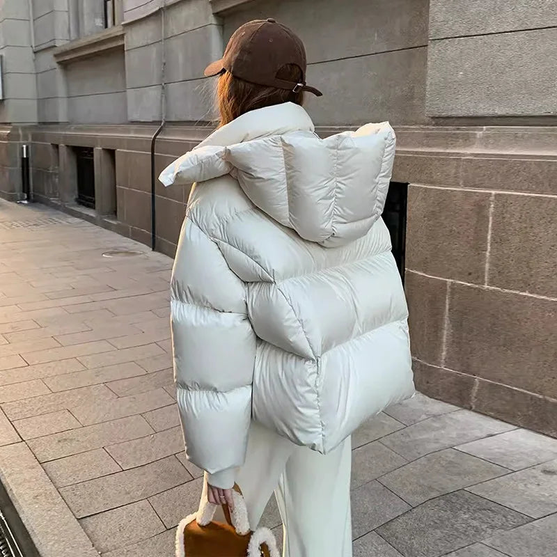 Cozy Oversized White Puffer Jacket With Hood on Luulla