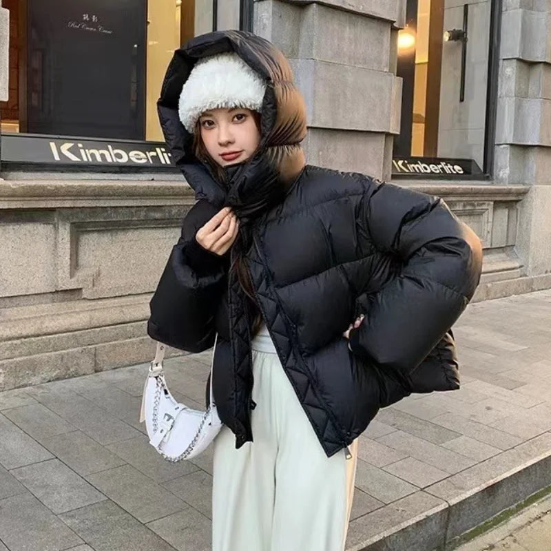 Cozy Oversized White Puffer Jacket With Hood on Luulla