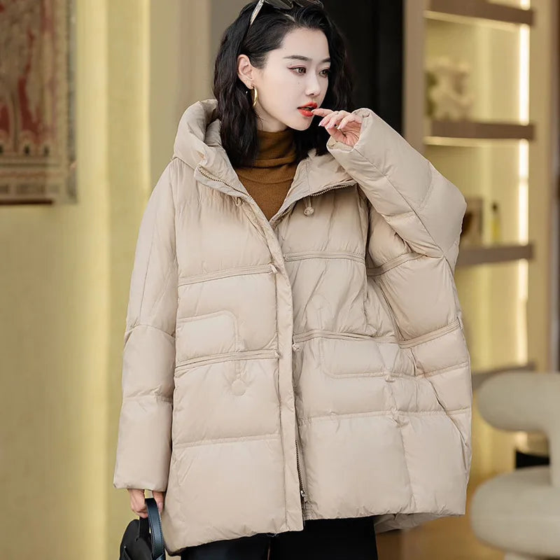 Beige oversized puffer jacket shop